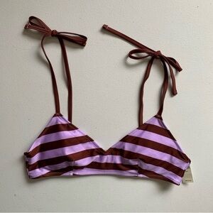 Aerie Size Medium Purple & Brown Striped Scoop V Neck Bikini Top NWT